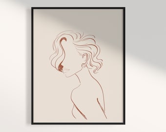 Line Drawing Woman, Line Art Print, Terracotta Print, Minimalist Art, Woman Illustration, Boho Wall Prints, Downloadable Art