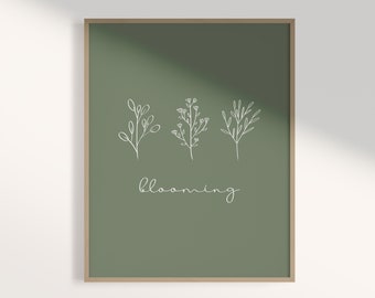 Minimalist Botanical Line Art Print: Modern Green Wall Decor (Digital Download)