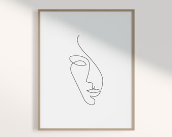 Abstract Face Line Art Print: Minimalist Modern Wall Decor (Digital Download)