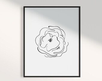 Minimalist Flower Line Art Print: Black and White Botanical Drawing (Digital Download)