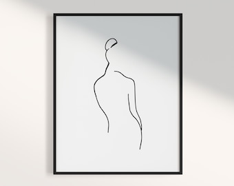 Printable Woman Figure Line Art Print, Black and White Wall Decor, Minimalist Female Wall Art, Above Bed Decor, Modern Bedroom Prints