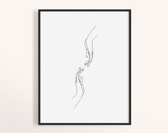 Hands Line Art Print: Minimalist Black and White Drawing (Digital Download)