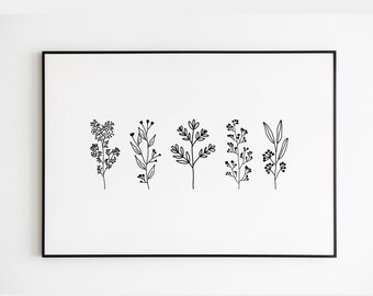 Minimalist Botanical Line Art Print: Black and White (Digital Download)