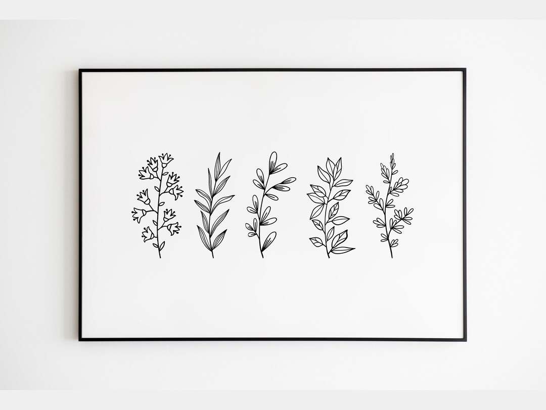 Minimalist Botanical Line Art Print: Black and White (digital Download ...