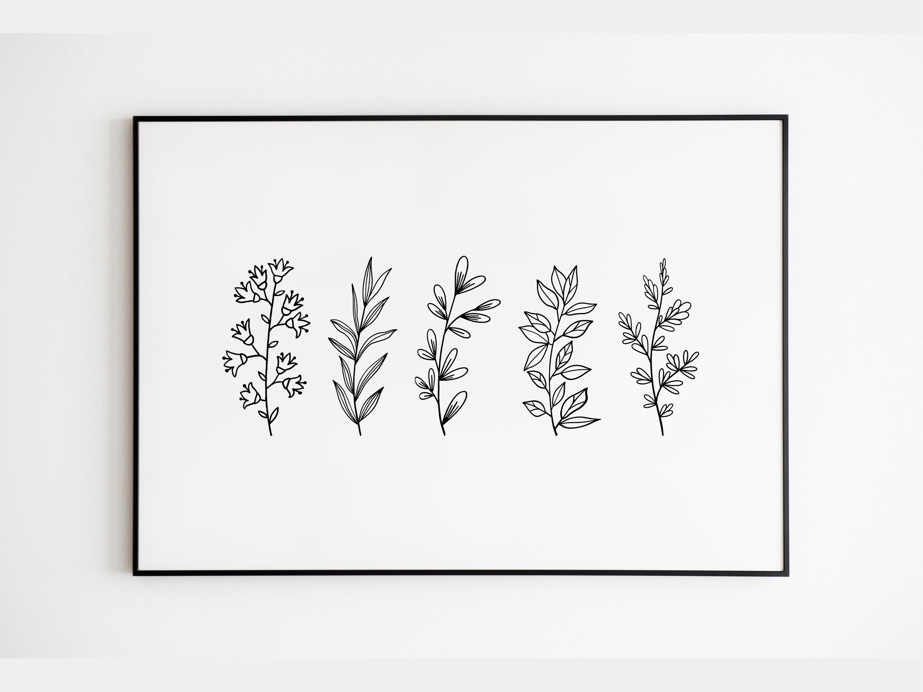 Minimalist Botanical Line Art Print: Black and White (digital Download ...
