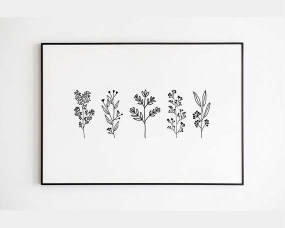 Minimalist Botanical Line Art Print: Black and White (Digital Download)