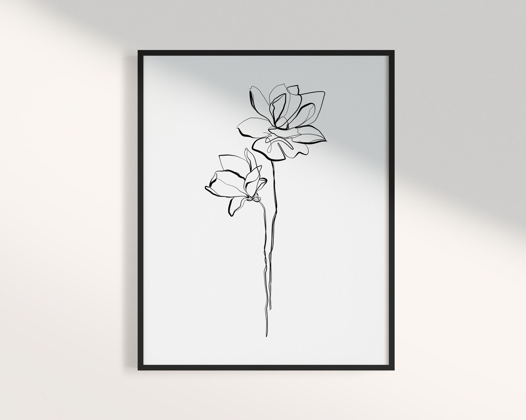 Minimalist Floral Line Art Print: Black and White (downloadable Art) - Etsy