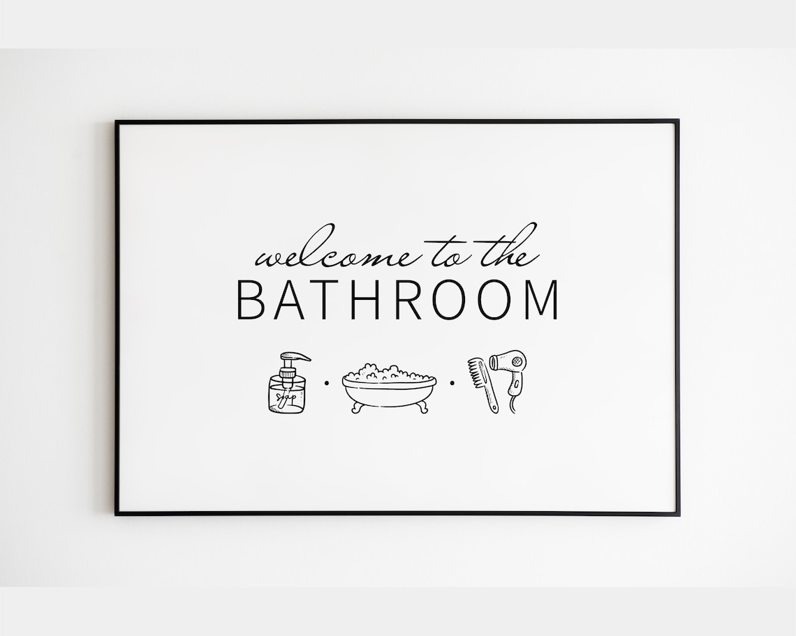 Black and White Bathroom Printable Horizontal Prints Home | Etsy