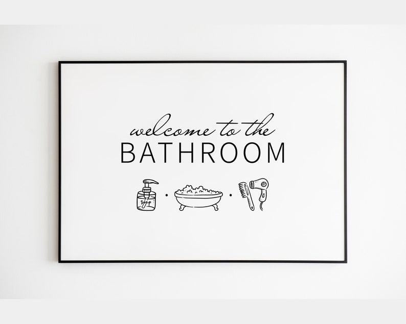 Black and White Bathroom Printable Horizontal Prints Home Etsy