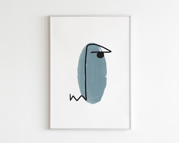 Blue Abstract Face Line Art Print: Minimalist Sketch (Downloadable Prints)