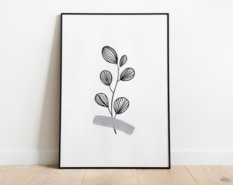 Botanical Print, Botanical Wall Art, Line Art Print, Line Drawing, Leaf Line Print, Printable Wall Art, Modern Minimalist Print