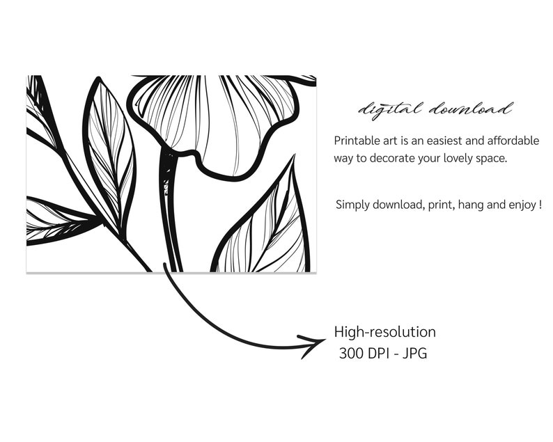 Floral Printable Black and White Wall Art Flower Hand Art Etsy