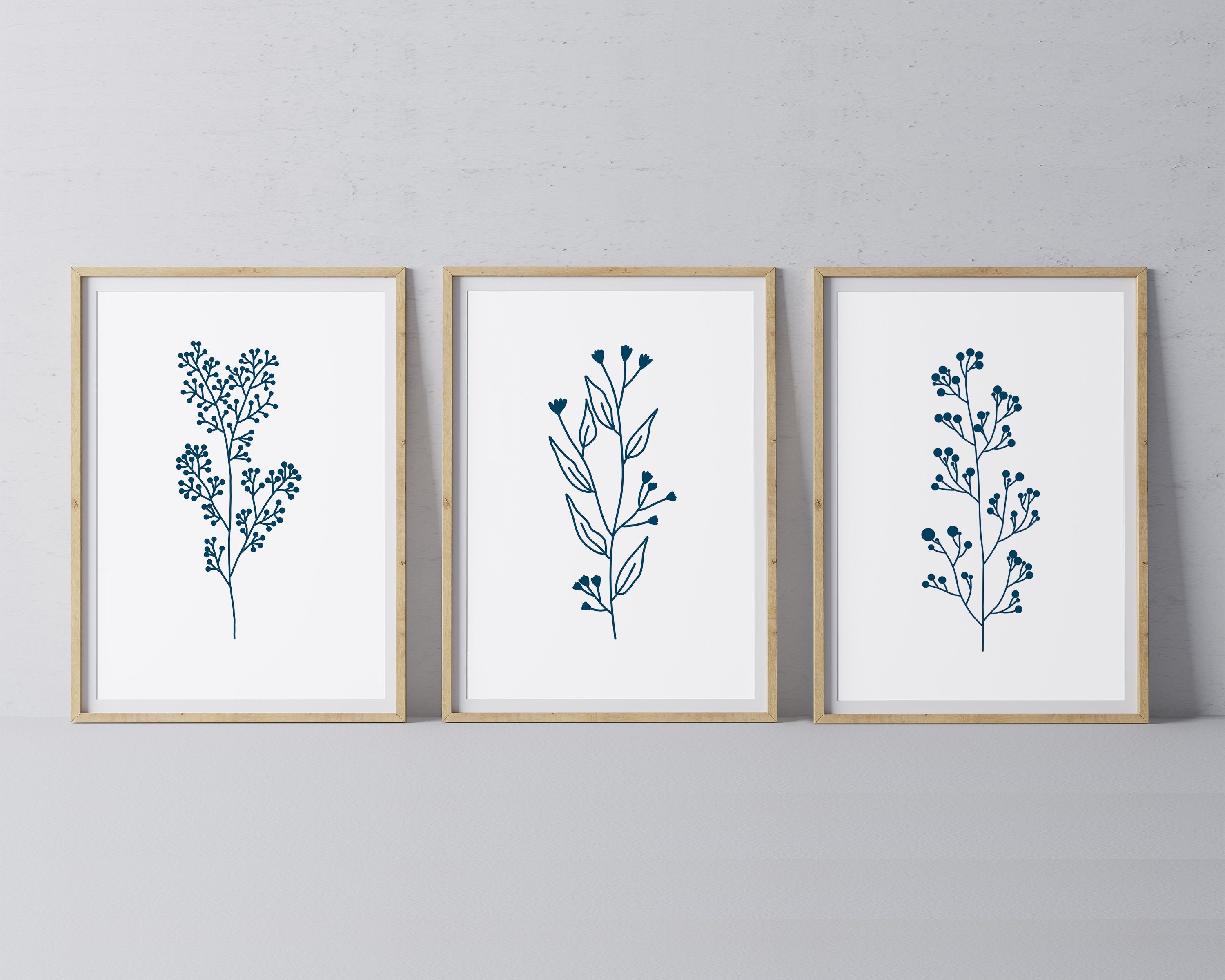 Navy Blue Wall Art Indigo Blue Botanical Prints Printable - Etsy