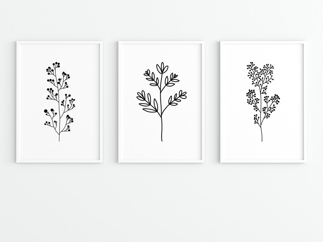 Botanical Wall Art Set: Minimalist Black and White Plant Prints ...
