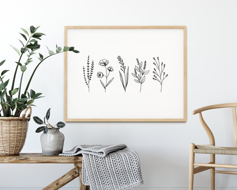 Botanical Line Art Print Printable Wall Art Home Decor Etsy