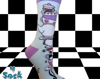 Alice in Wonderland Socks, Tea Party, Women's (Crew)