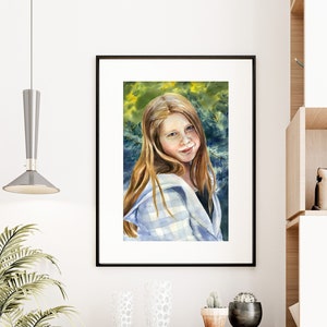 Watercolor portrait from photo. Girl custom portrait. Original watercolor painting as a birthday or gift. Gift idea for Mothers Day