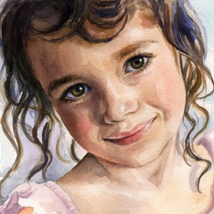 Op maat gemaakt portret van een meisje. Aquarel van foto: 7 x 7 inch
