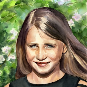 Painting from photo. Custom girl portrait. Original watercolor painting as a birthday gift idea. Gift for mom.