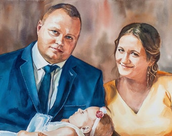 Watercolor portrait commission painting. Couple custom painting from photo. Original watercolor art. Unique  gift for couple