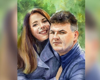 Birthday gift original painting from photo. Watercolor couple portrait. Custom painting wedding gift. One year anniversary gift for friend