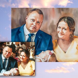 Mother gift custom portrait from photo. Original watercolor commission painting. Anniversary couple gift. Family gift idea for parents.