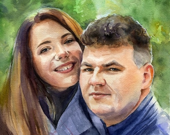 Watercolor portrait housewarming gift for couple. Original watercolor custom painting from photo birthday gift. One year anniversary gift.