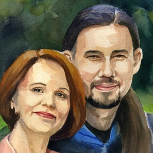 Custom portrait couple portrait from photo. Original watercolor family painting. Anniversary gift idea for couples. Wedding unique gift idea