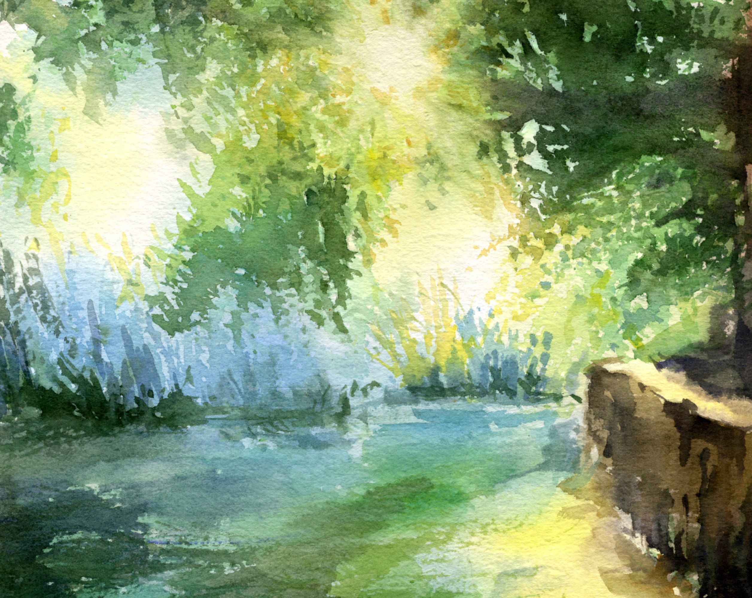 Watercolor nature painting. Sundown original watercolor art. Etsy