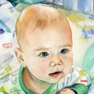 Custom portrait from photo. Original watercolor hand painting. Baby portrait 1st birthday gift. Family gift idea for couples.