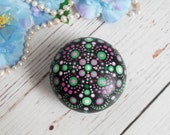 Mandala small wooden round box, stone painting dots art