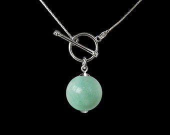 Grüne Jade Kristall Kugel Anhänger Halskette - 925 Sterling Silber Zierliche Halskette - Chakren Reinigung Edelstein Schmuck