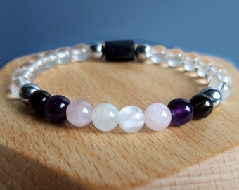 EMPATH Kristall Armband - Schwarzer Turmalin, Selenit, Rosenquarz, Amethyst, Rauchquarz