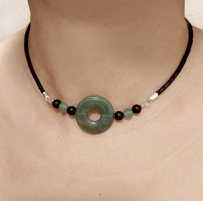 Brecciated Jasper Doughnut Crystal Leather Choker Poppy Jasper Donut Necklace unique jewellery