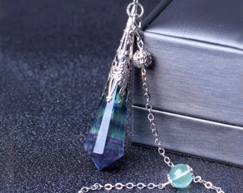 Rainbow Fluorite Pendulum - Natural Crystal Pendulum - Spiritual Dowsing Tool Divination Tool