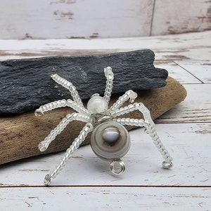 Glass and Gemstone Beaded Spider, Halloween Ornament, Christmas Spider
