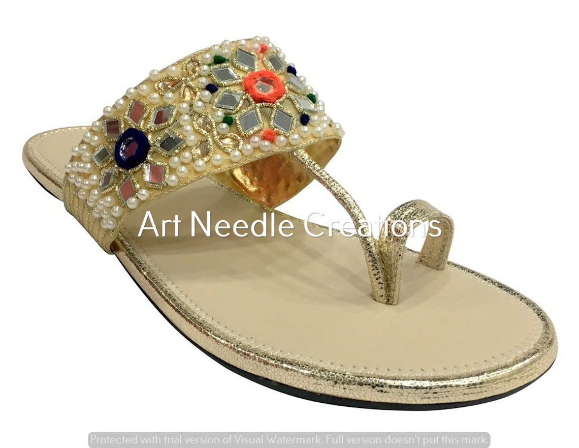 Women Beaded Toe Ring Sandals Low Heel Party Sandals Jutti | Etsy