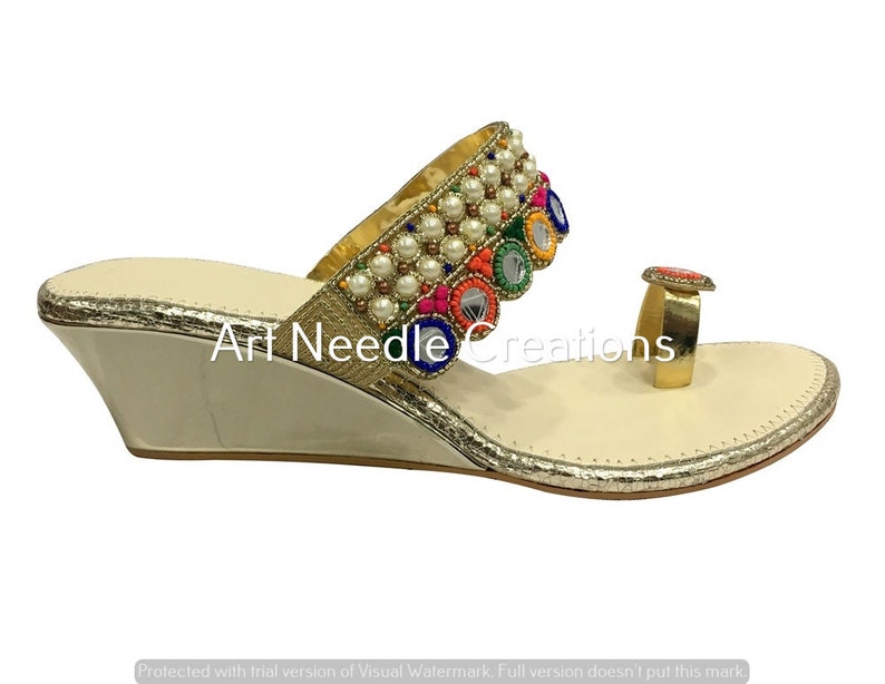 Ethnic Sandals Beaded Sandals Indian Slippers Handmade Wedge Etsy