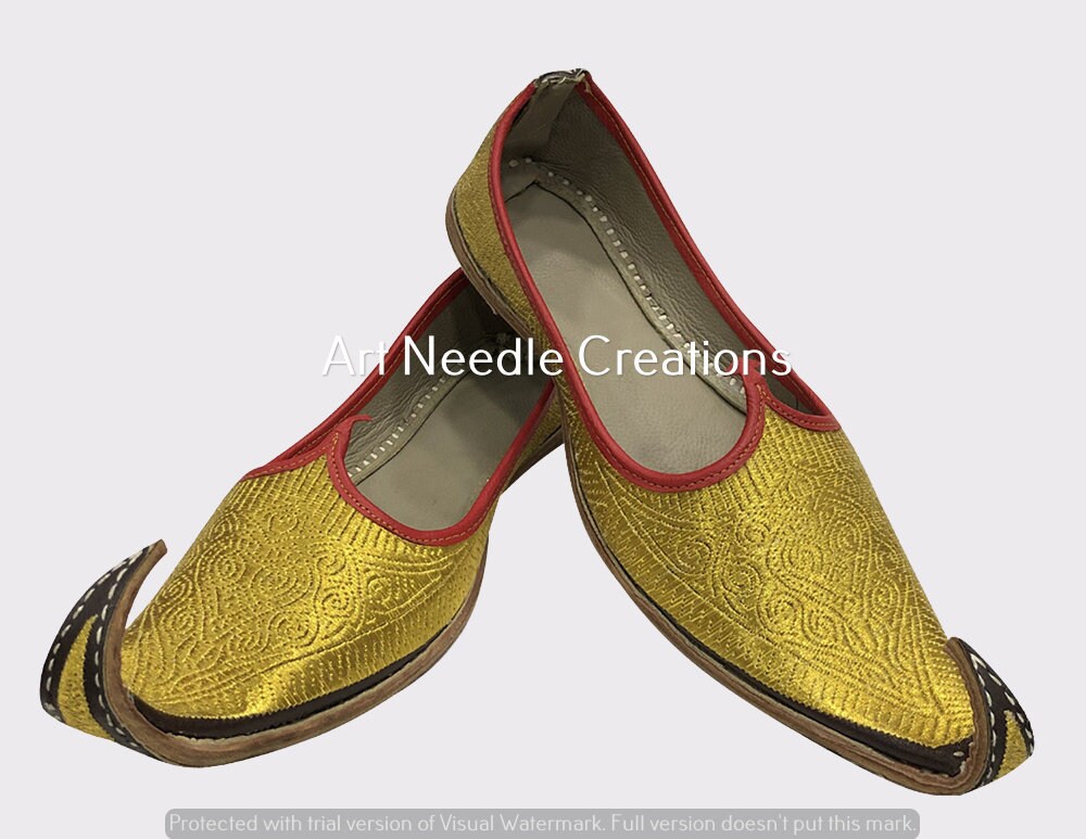 Mens Indian Shoes Handmade Aladdin Gold Khussa Leather Punjabi Etsy