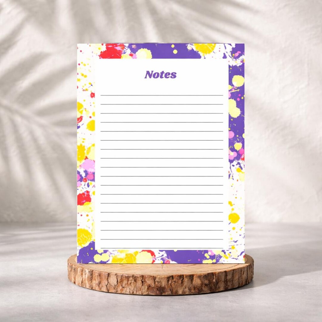 Paint Splatter Lined Notes Page | Colorful Stationery (digital PDF) - Etsy