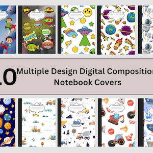 10 Digitale Kinder Notizbuch Cover im Bundle | Ausdruckbares Tagebuch, Schulmappe (Instant Download)