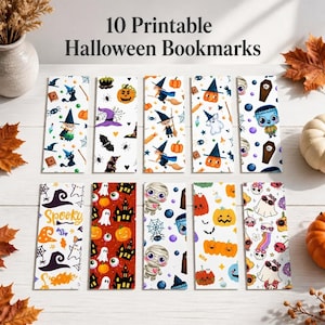 Utskrivbara Halloween-bokmärken, söta läskiga bokmärken, spöke, häxa, pumpa-bokmärken, barn-Halloween, festgåva, barn-Halloween