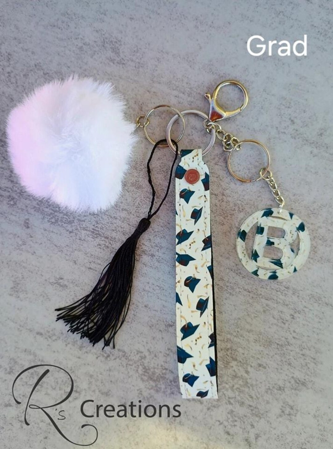 Graduation Lanyard: PU Leather Keychain With Pom-pom and Custom Letter ...