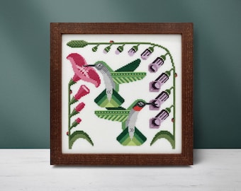 Colibrì gola rubino - Schema per punto croce in formato PDF