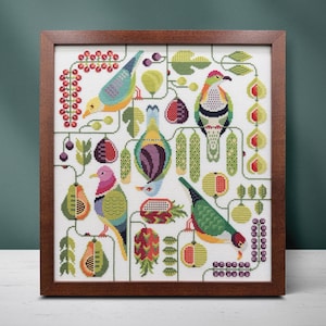 Fruktduva-frenesi - PDF digital nedladdning korsstygnsmönster