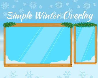 1x Simple Winter Overlay For Live Streaming Wooden Frame Snow Fall Pine Accent Transparent Window Twitch Affiliate Beginner Set Up