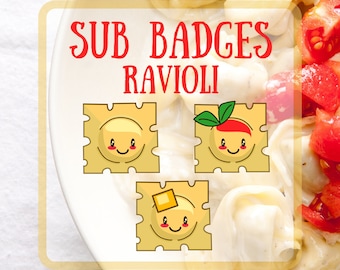 Three Ravioli Dumpling Food Badges For Twitch Sub Badges Channel Points Chef Cook For Livestreaming Cute Plain Sauce and Basil Butter Cheese
