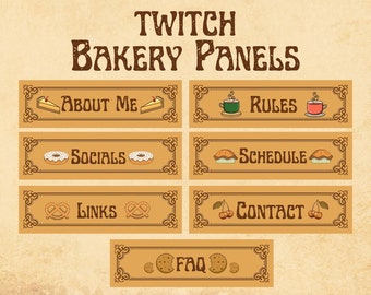 Bakery Cafe Twitch Panels For Live Streaming Cute Brown Vintage Borders Food & Pasteries Start Up Streamer Bakery Chef Home Cook Food Lover