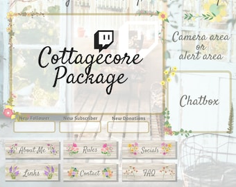 Cottagecore Twitch Overlay Package Fullscreen Background Flower Panels and Screen Overlays Nature and Pastel Easter Casual Streamer Setup