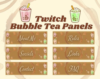 6 Boba Bubble Tea Twitch Panel For Live Streaming Desktop Profile Tea and Coffee Stain Cafe Kitchen Theme Beginner Affiliate Start Up Design